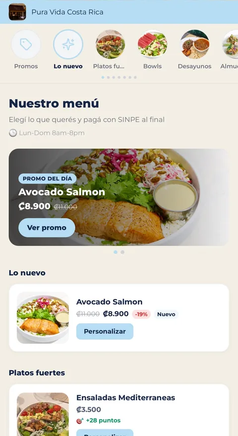 Link App con la promo del día y el menú del restaurante