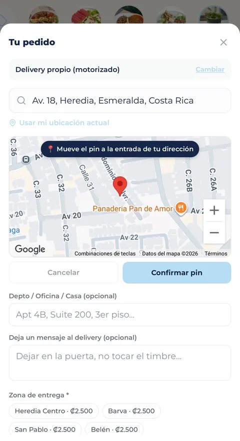 Mapa para que el cliente marque su ubicación de entrega