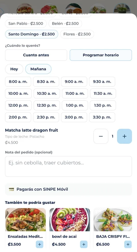 Selector de fecha y hora para programar el pedido