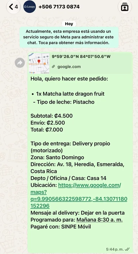 Pedido completo recibido en el WhatsApp del negocio